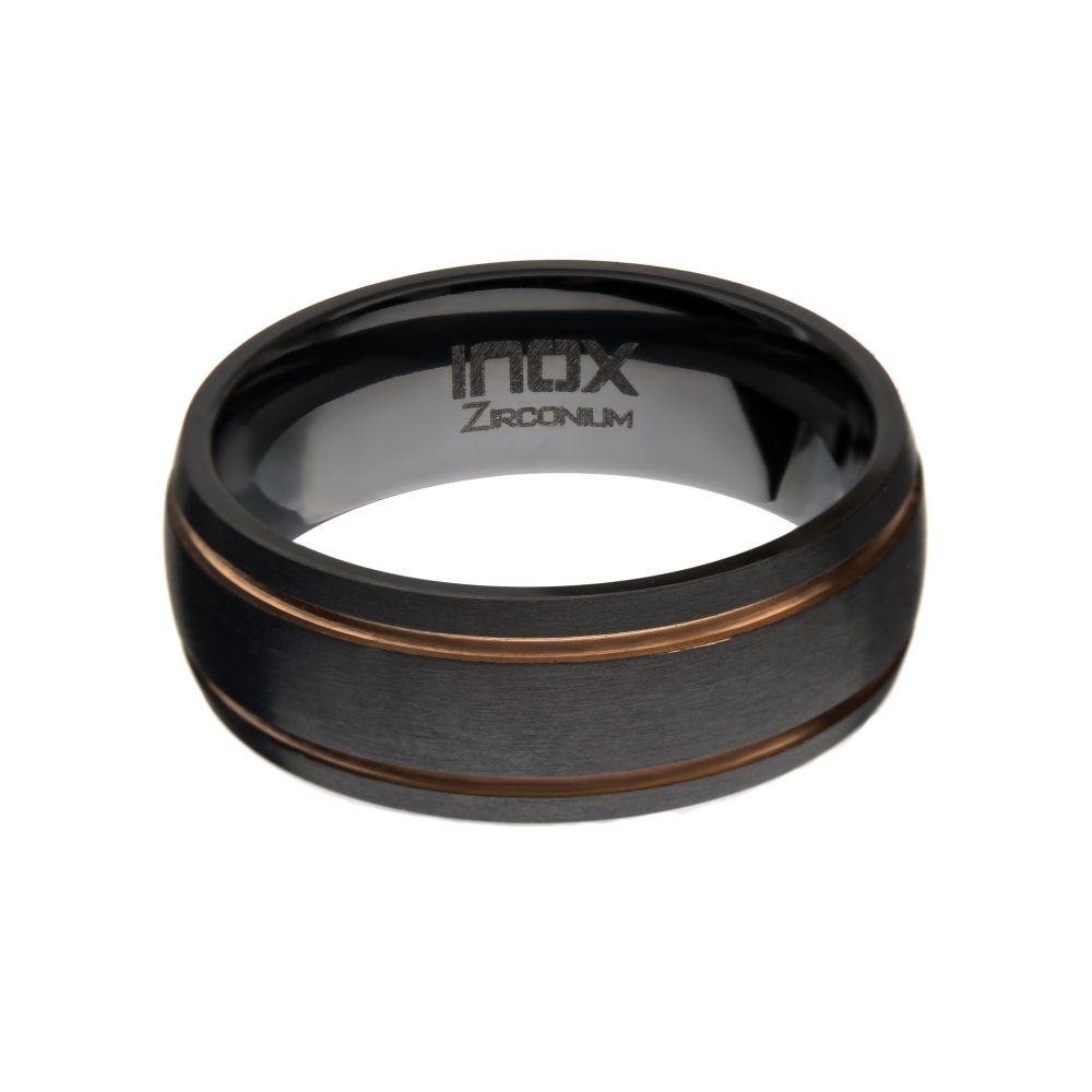 Black Zirconium with Rose Gold IP Line Rings Sale