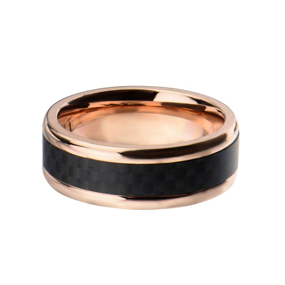 Rose Gold IP with Center Solid Carbon Fiber Ring Sale