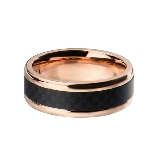 Rose Gold IP with Center Solid Carbon Fiber Ring Sale