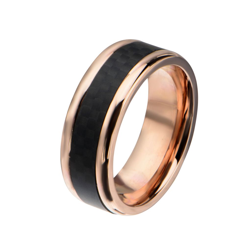 Rose Gold IP with Center Solid Carbon Fiber Ring Sale