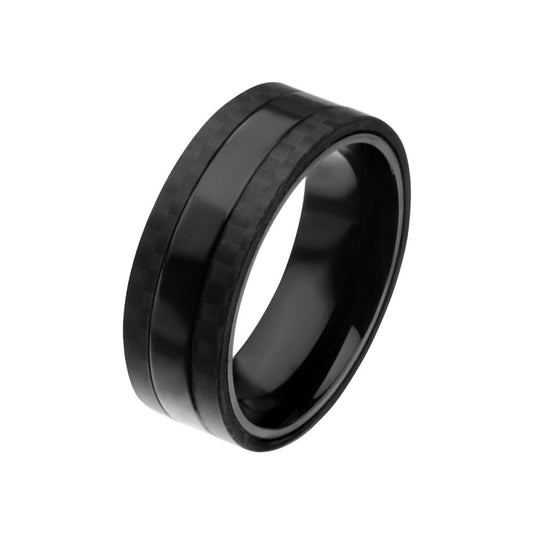 Solid Carbon with Center Black IP Ring Sale