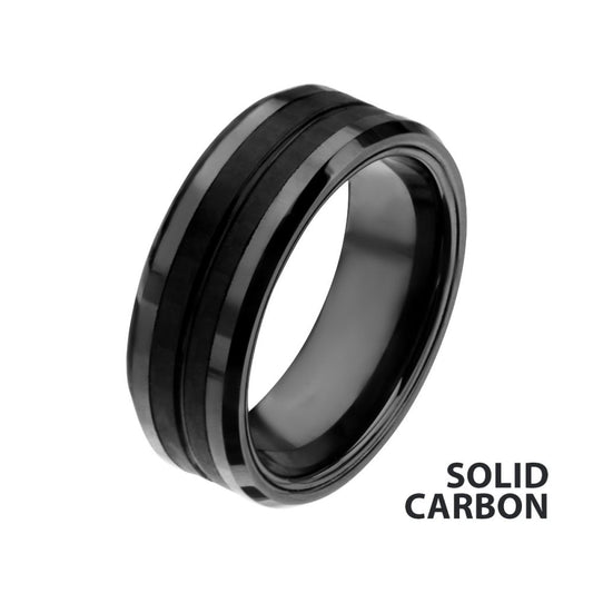 Black IP with Double Line Solid Carbon Fiber Ring Sale