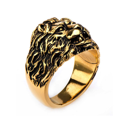 Stainless Steel Gold IP Lion Crest Ring Sale