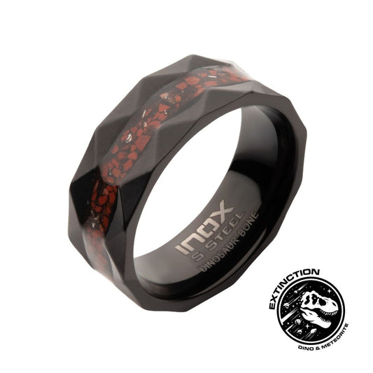 Black IP Steel Red Dinosaur Bone Inlay Comfort Fit Ring Sale