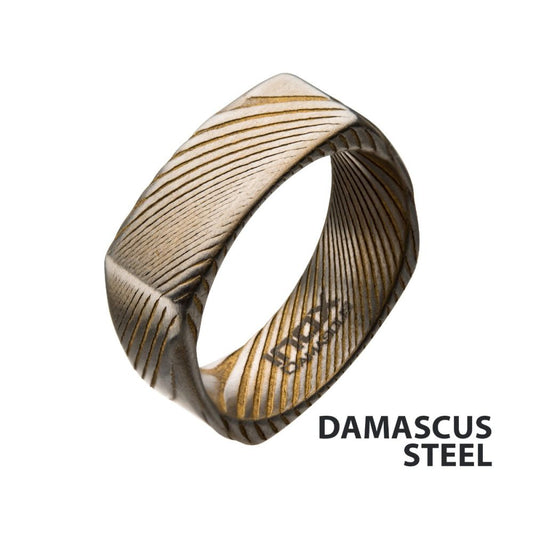 Damascus 8mm Matte Gold IP Square Ring Sale