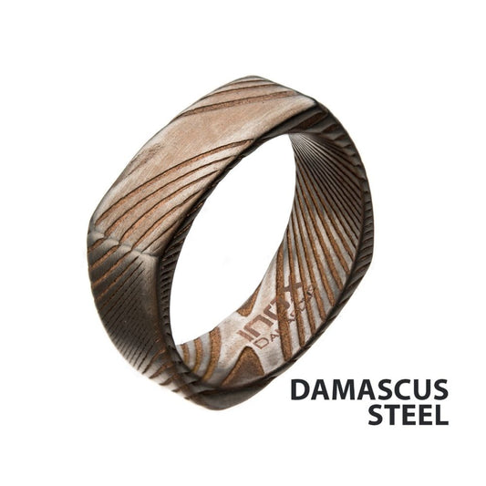 Damascus 8mm Matte Rose Gold IP Square Ring Sale