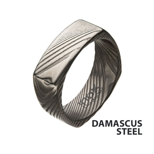 Damascus 8mm Matte Steel Square Ring Sale