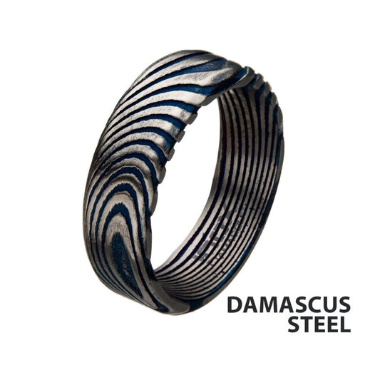 Damascus 7mm Matte Blue IP Ring Sale