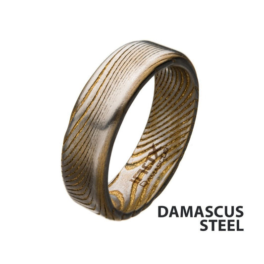 Damascus 7mm Matte Gold IP Band Ring Sale