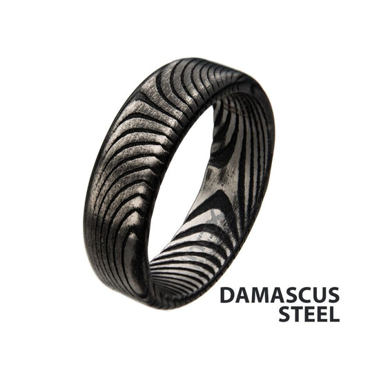 Damascus 7mm Matte Black IP Band Ring Sale