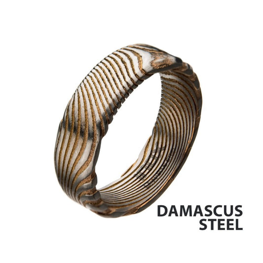 Damascus 7mm Matte Rose Gold IP Band Ring