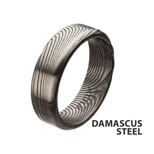 Damascus 7mm Matte Steel Band Ring