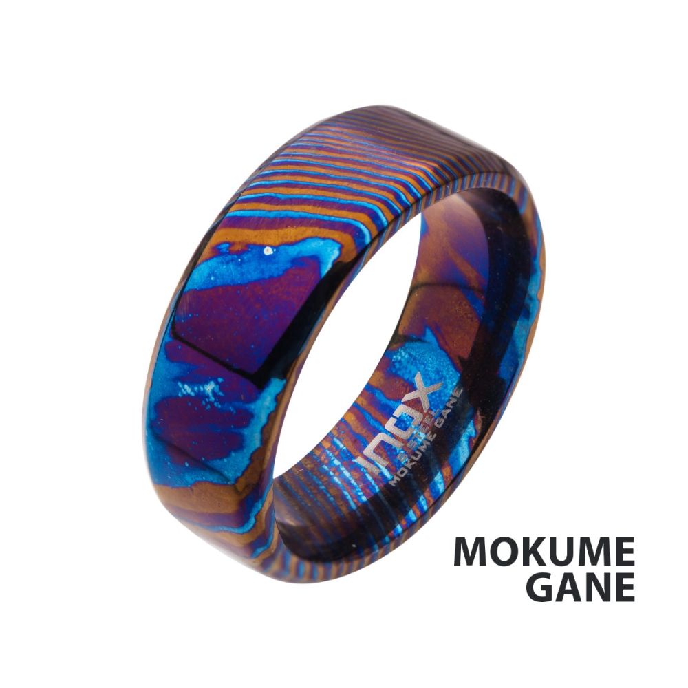 Woodgrain Pattern Mokume Gane Inlay Titanium Ring