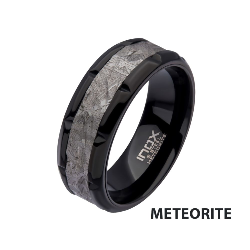 Meteorite Inlay Black IP Notch Ring