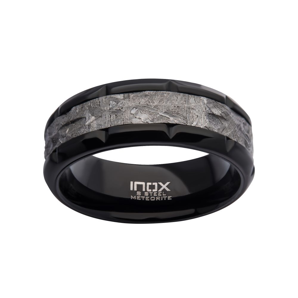 Meteorite Inlay Black IP Notch Ring