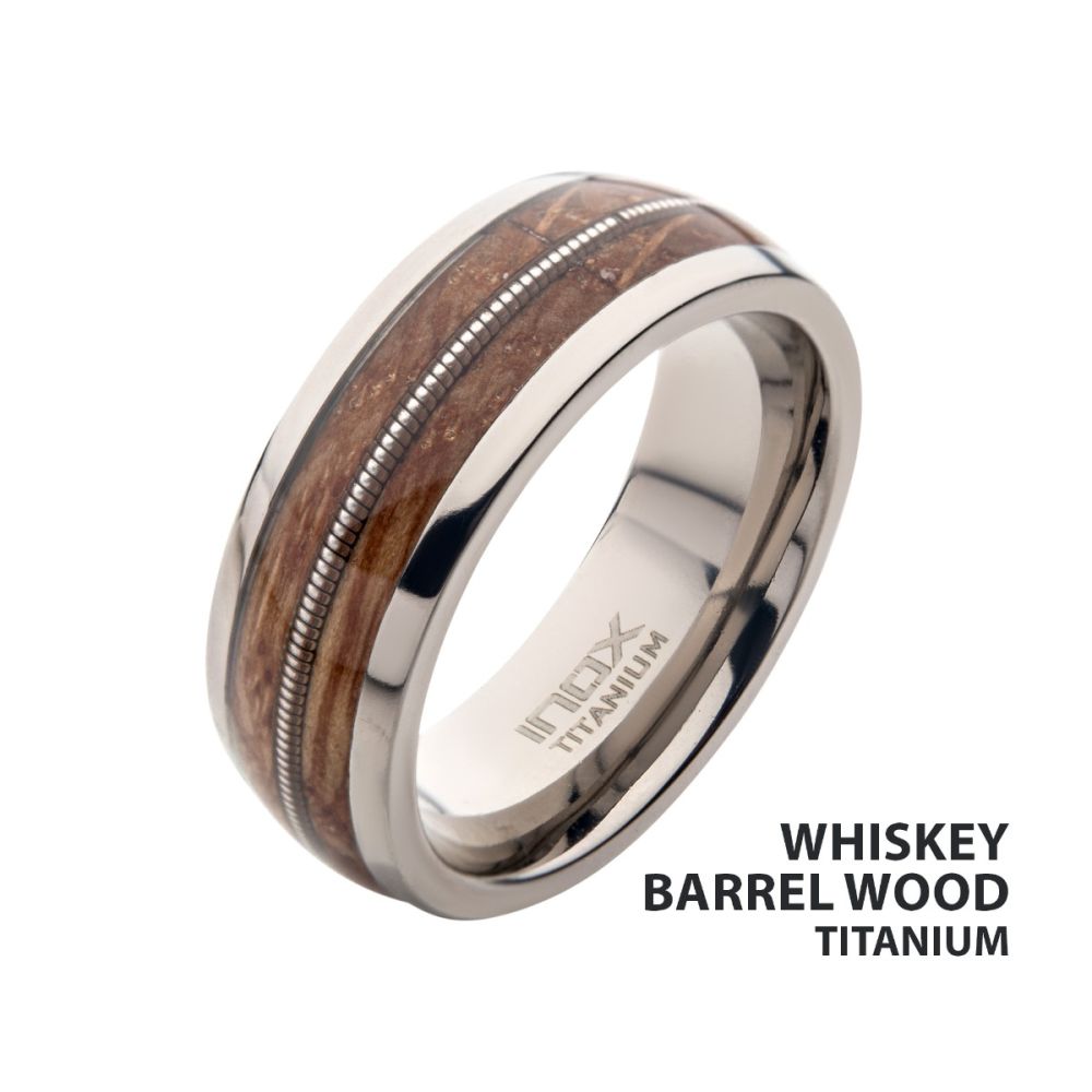 8mm Clear Resin & Whiskey Barrel Wood Inlay Titanium Comfort Fit Ring Sale