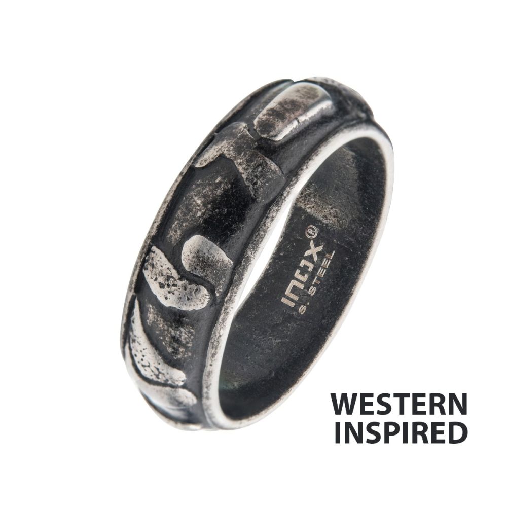 7mm Gun Metal IP 3D Canyon Pattern Ring Sale