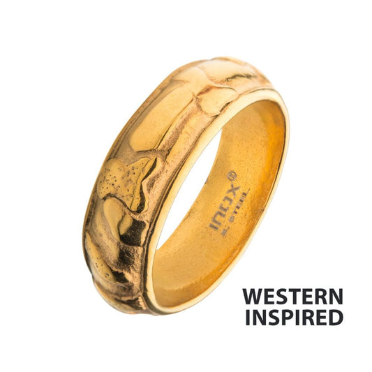 7mm Gold IP 3D Canyon Pattern Ring Sale