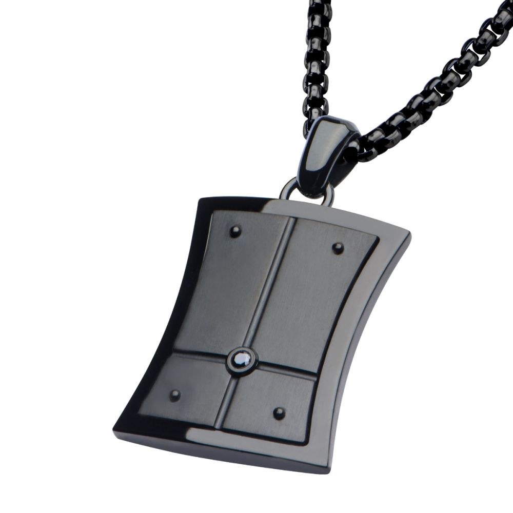 2.5mm Black Genuine Diamond Black IP Dog Tag Pendant with Steel Box Chain Sale