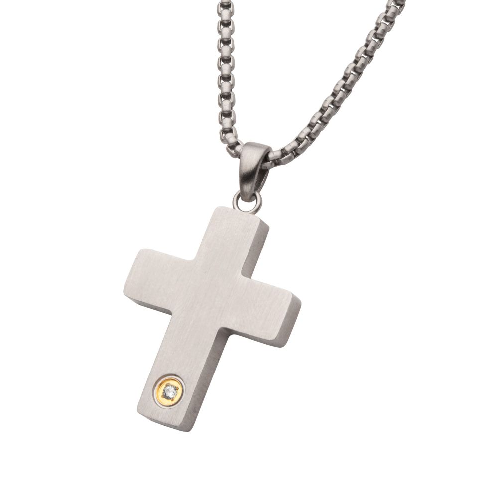 Diamond Matte Steel Cross Pendant Sale Sale