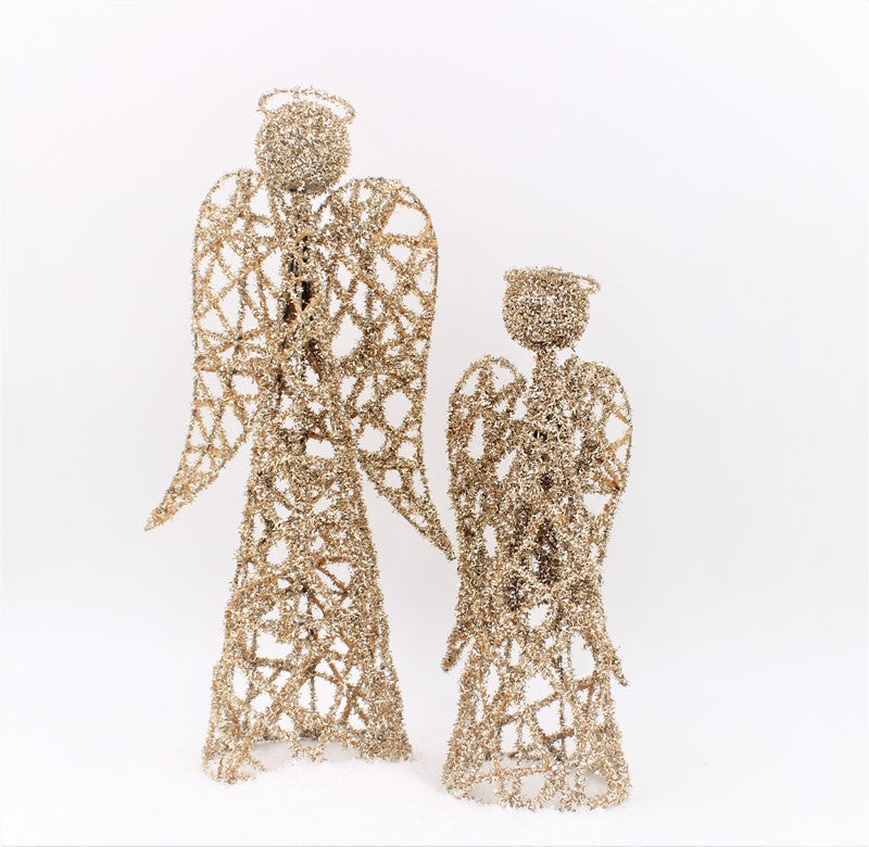 Set of 2 Gold Tinsel Angels - 14" and 18"