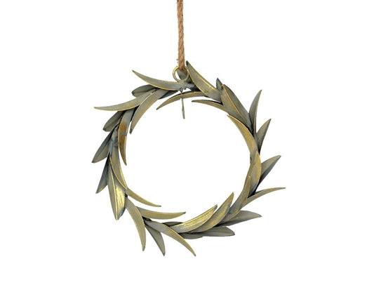 Metal Laurel Wreath, Sage w Gold Brush - 11x2x11"