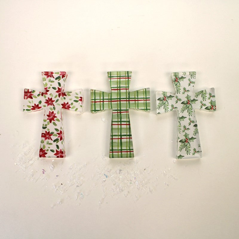 Cutout Acrylic Cross, Red & Green Patterns - 2x.5x3"