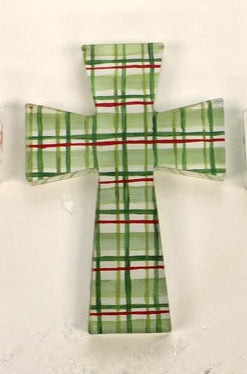 Cutout Acrylic Cross, Red & Green Patterns - 2x.5x3"