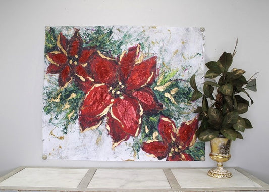 Poinsettia w Gold & Glitter Finish 38x46" Art Paper