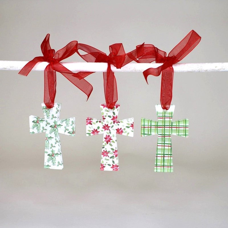 Cutout Acrylic Cross Ornament, Red & Green - 3x.3x4"