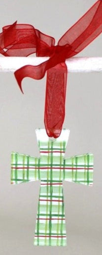 Cutout Acrylic Cross Ornament, Red & Green - 3x.3x4"