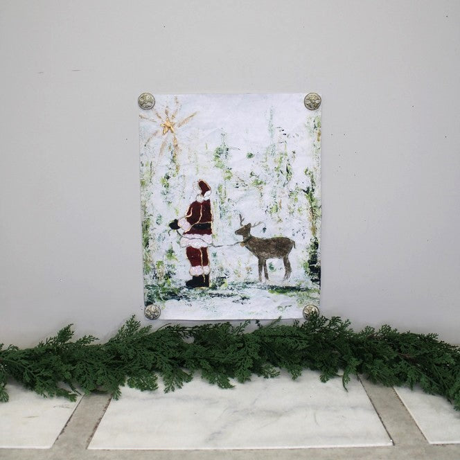 Santa & Deer w Star w Gold & Glitter 15x19" Art Paper