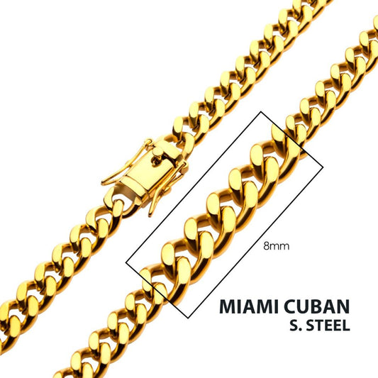 8mm 18Kt Gold IP Miami Cuban Chain Necklace Sale