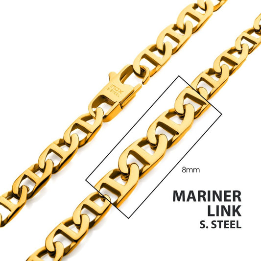 8mm 18Kt Gold IP Mariner Link Chain Necklace Sale