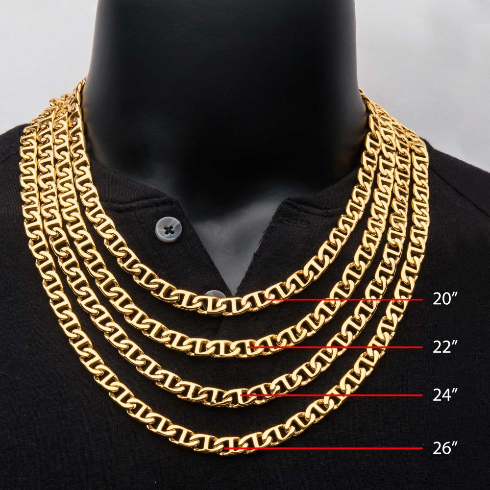 8mm 18Kt Gold IP Mariner Link Chain Necklace Sale