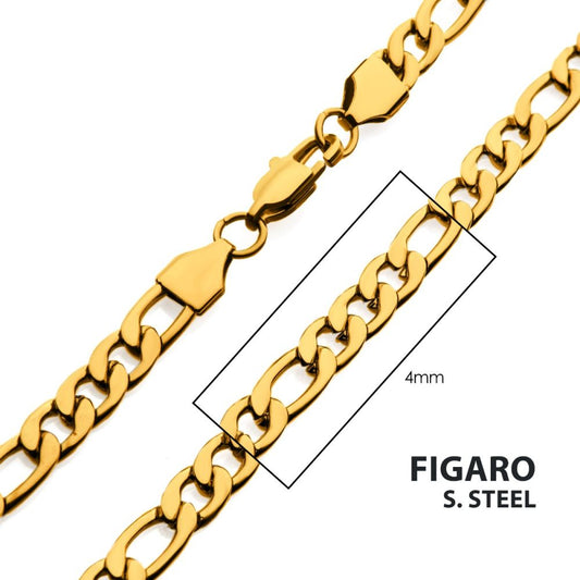 4mm 18Kt Gold IP Figaro Chain Necklace Sale