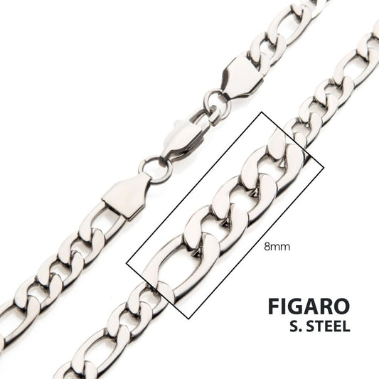 8mm Steel Figaro Chain Necklace