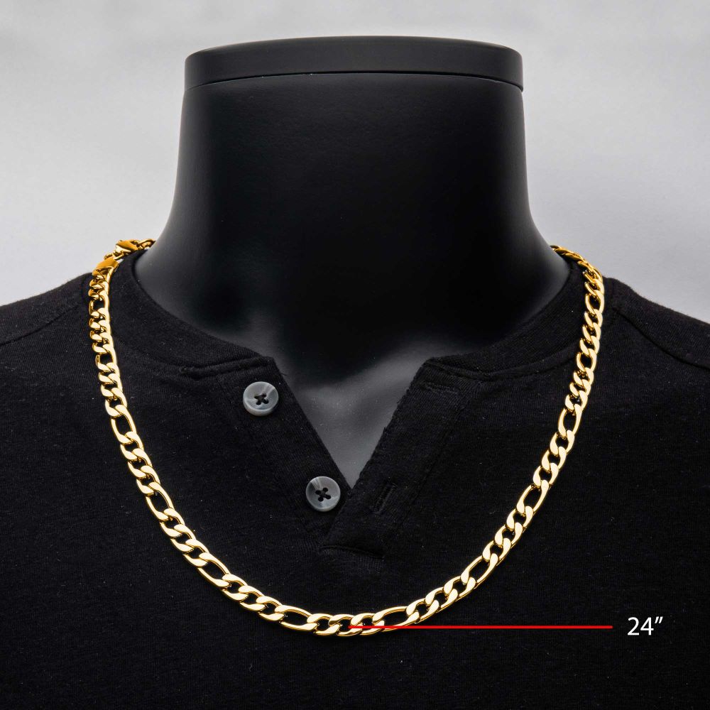 8mm 18Kt Gold IP Figaro Chain Necklace