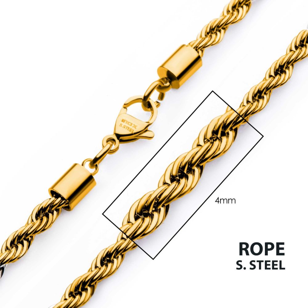 4mm 18Kt Gold IP Rope Chain Necklace