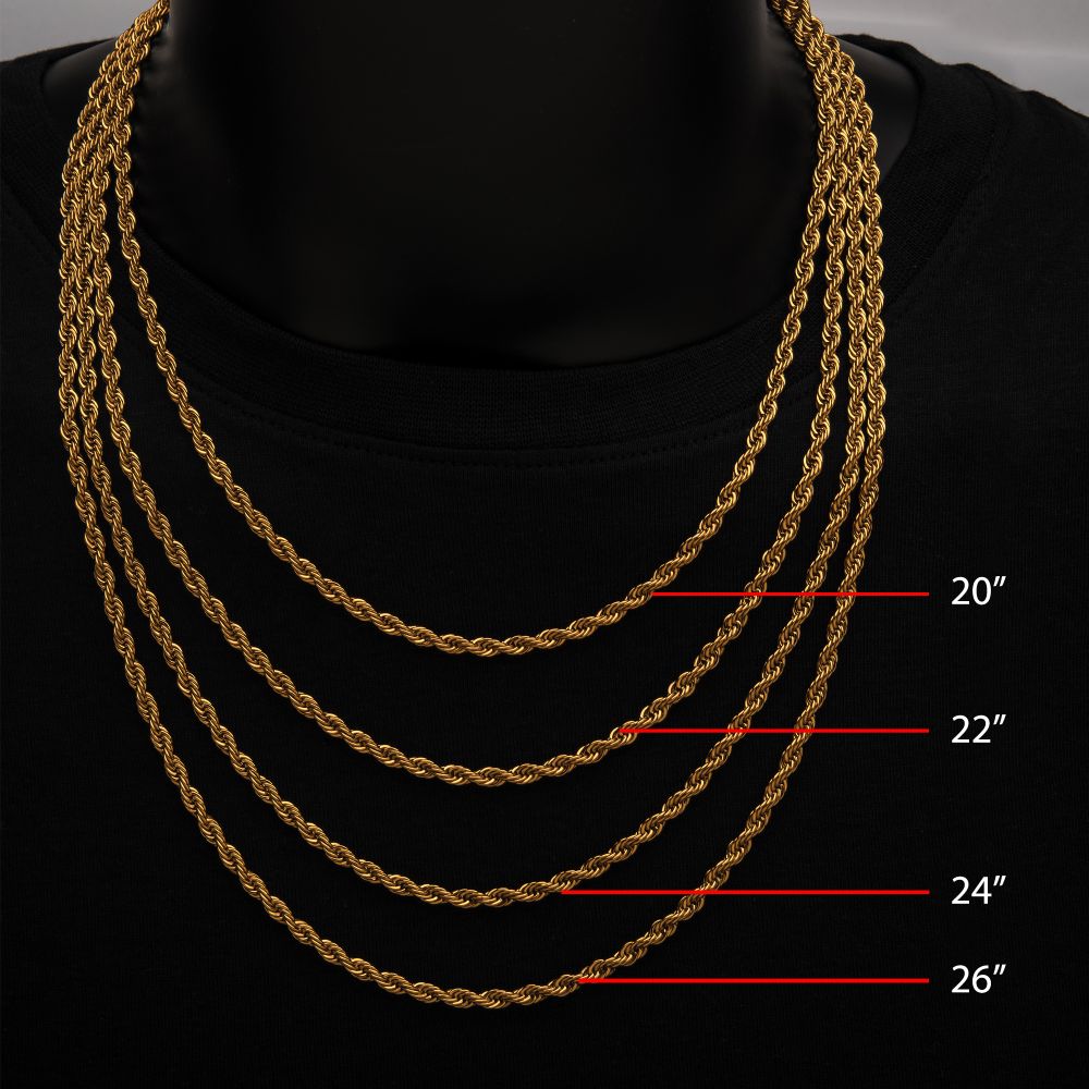 4mm 18Kt Gold IP Rope Chain Necklace