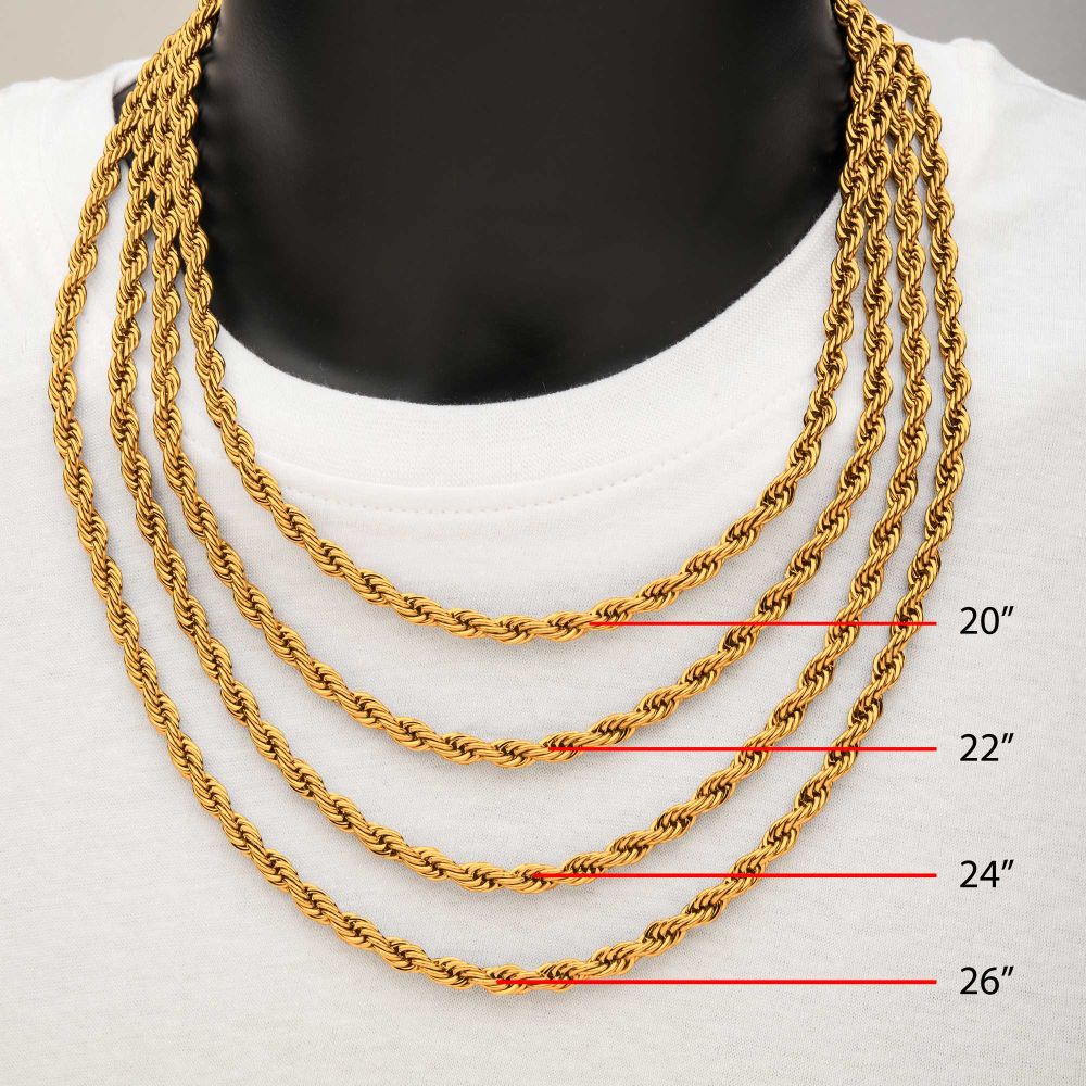 6mm 18Kt Gold IP Rope Chain Necklace