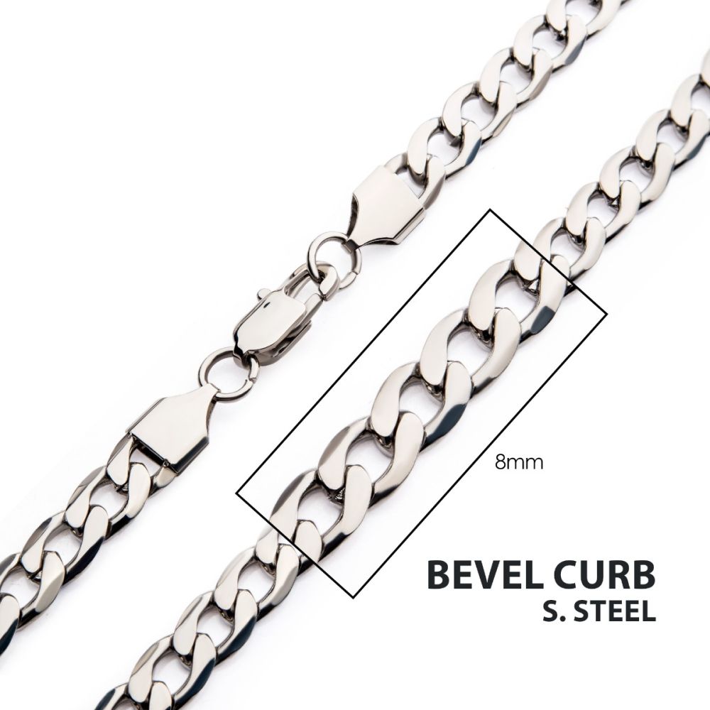 8mm Steel Bevel Curb Chain Necklace