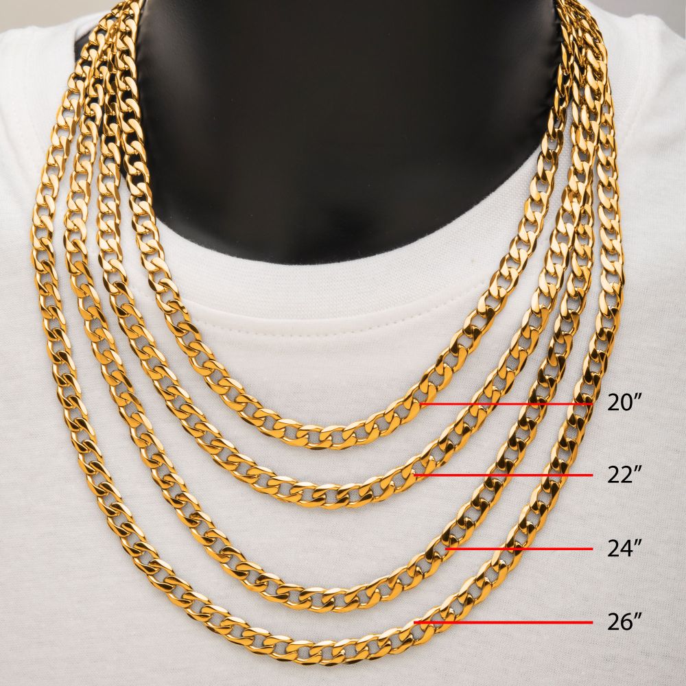 8mm 18Kt Gold IP Bevel Curb Chain Necklace