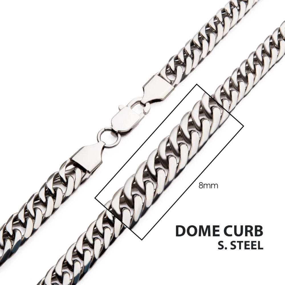 8mm Steel Dome Curb Chain Necklace