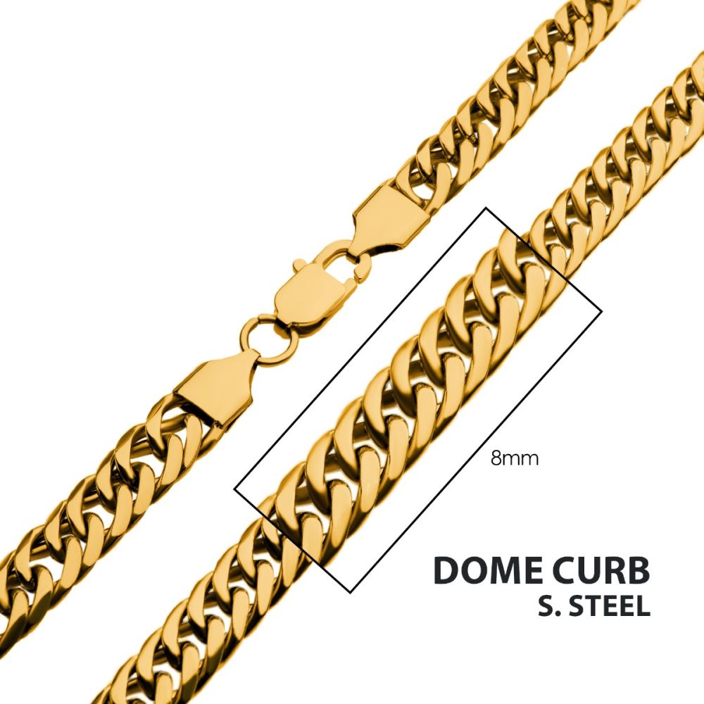 8mm 18Kt Gold IP Dome Curb Chain Necklace