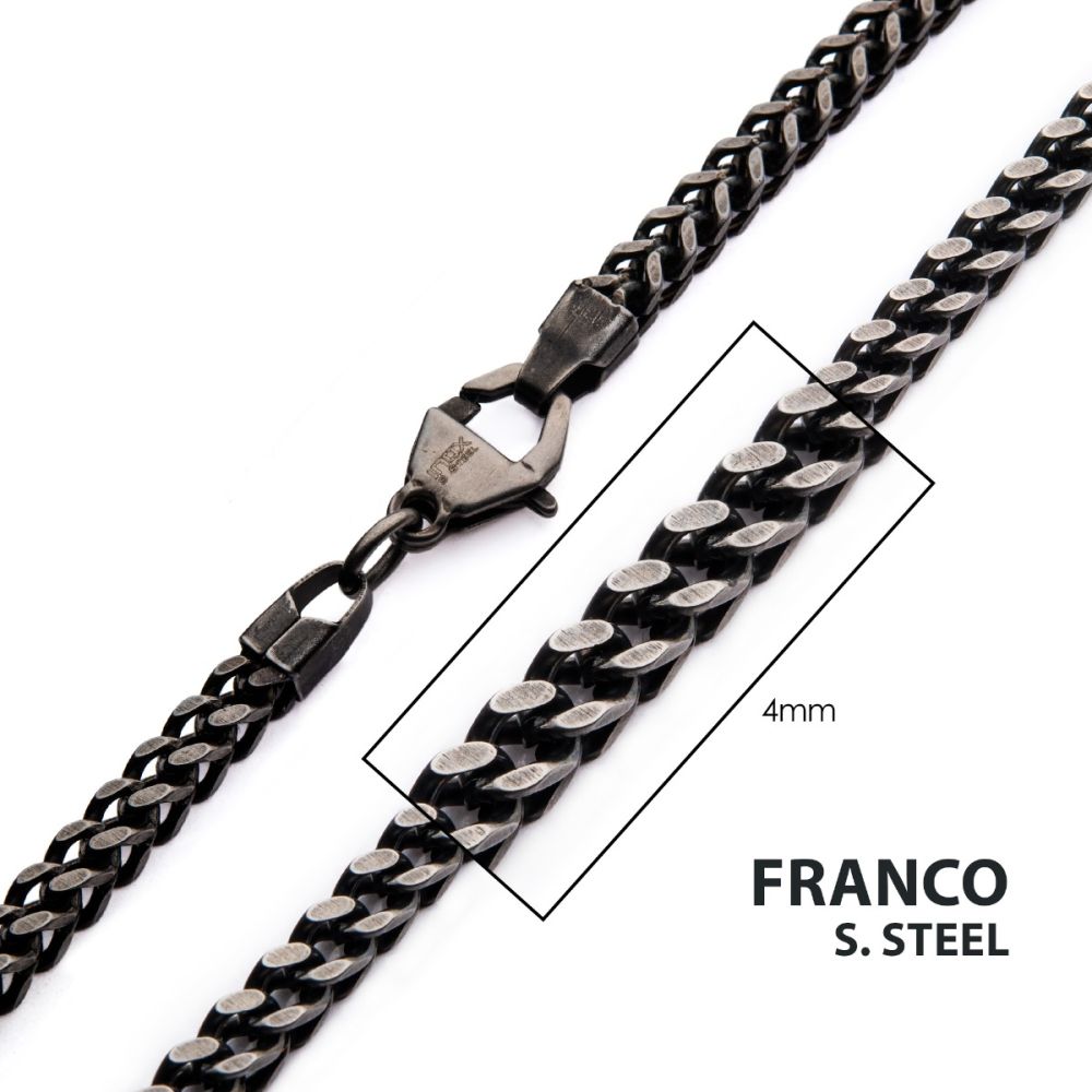 4mm Oxidized Steel Franco Chain Necklace