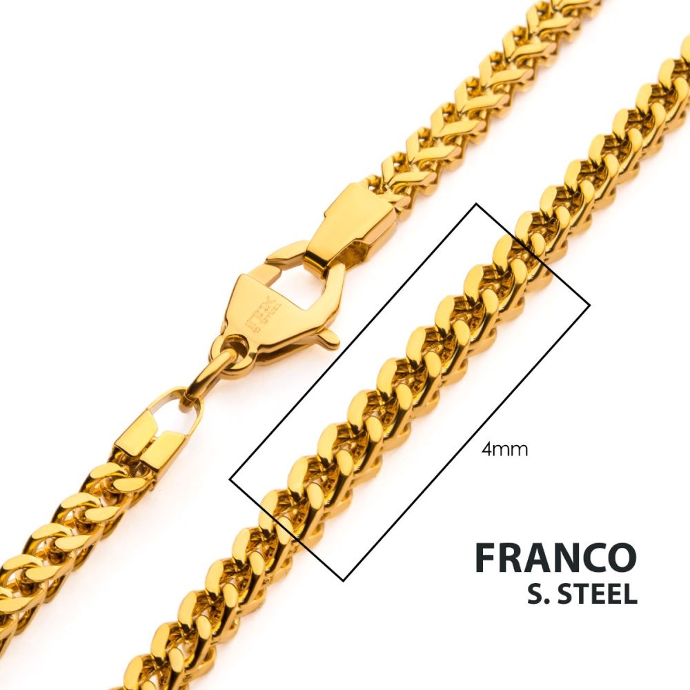 4mm 18Kt Gold IP Franco Chain Necklace