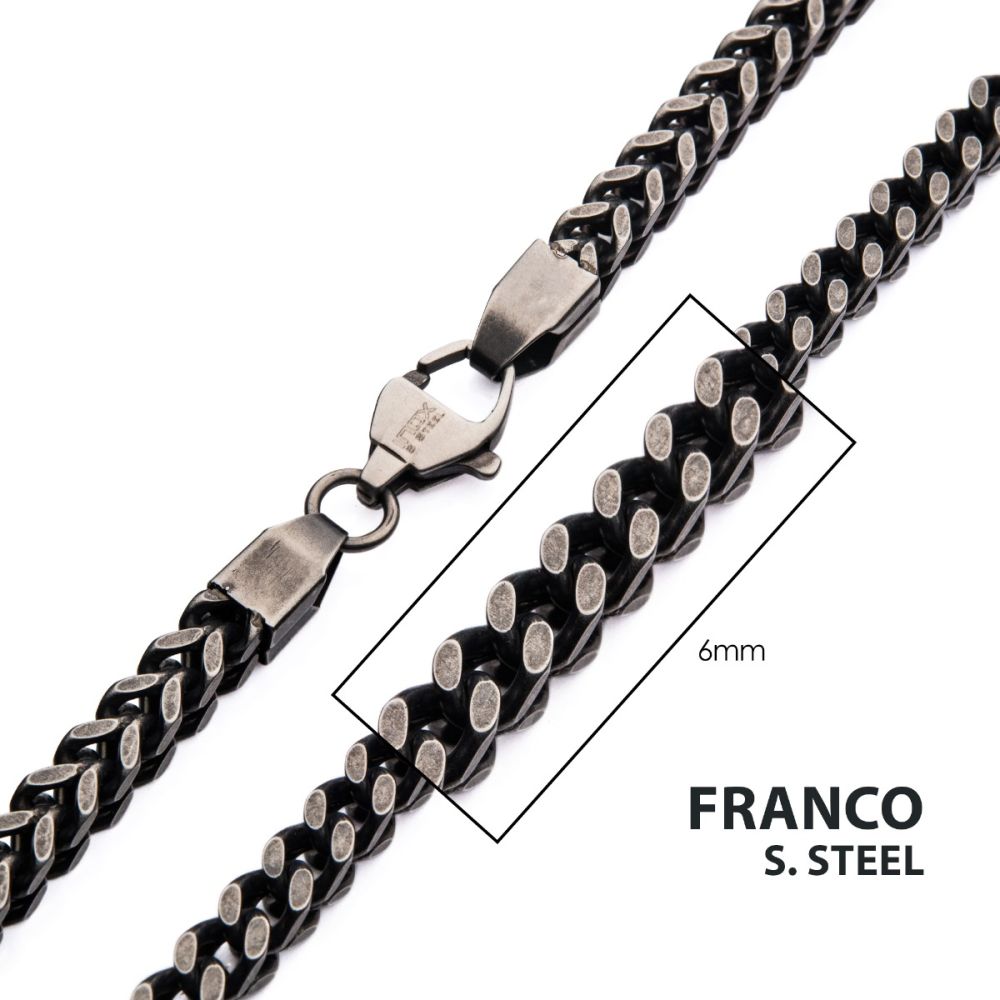 6mm Oxidized Steel Franco Chain Necklace