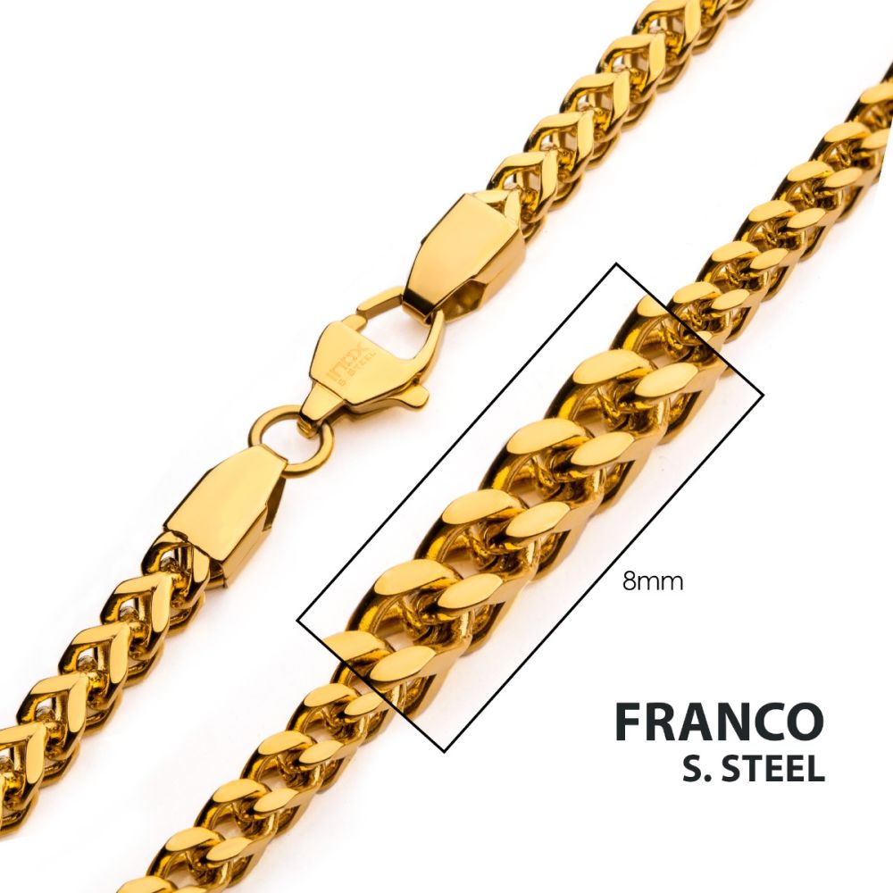 8mm 18Kt Gold IP Franco Chain Necklace