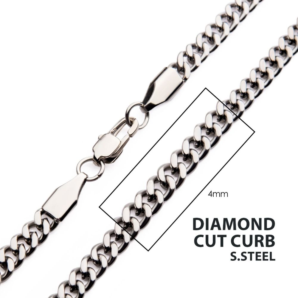 4mm Steel Diamond Cut Curb Chain Necklace